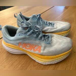 Hoka One One one Bondi 8 Women’s 10.5 W blue orange yellow running shoes comfort